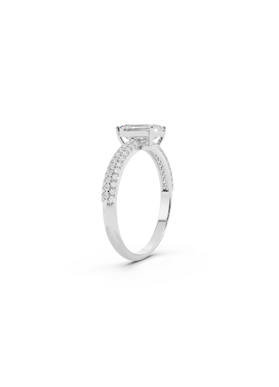 Emerald-Cut Diamond Pave Band Ring