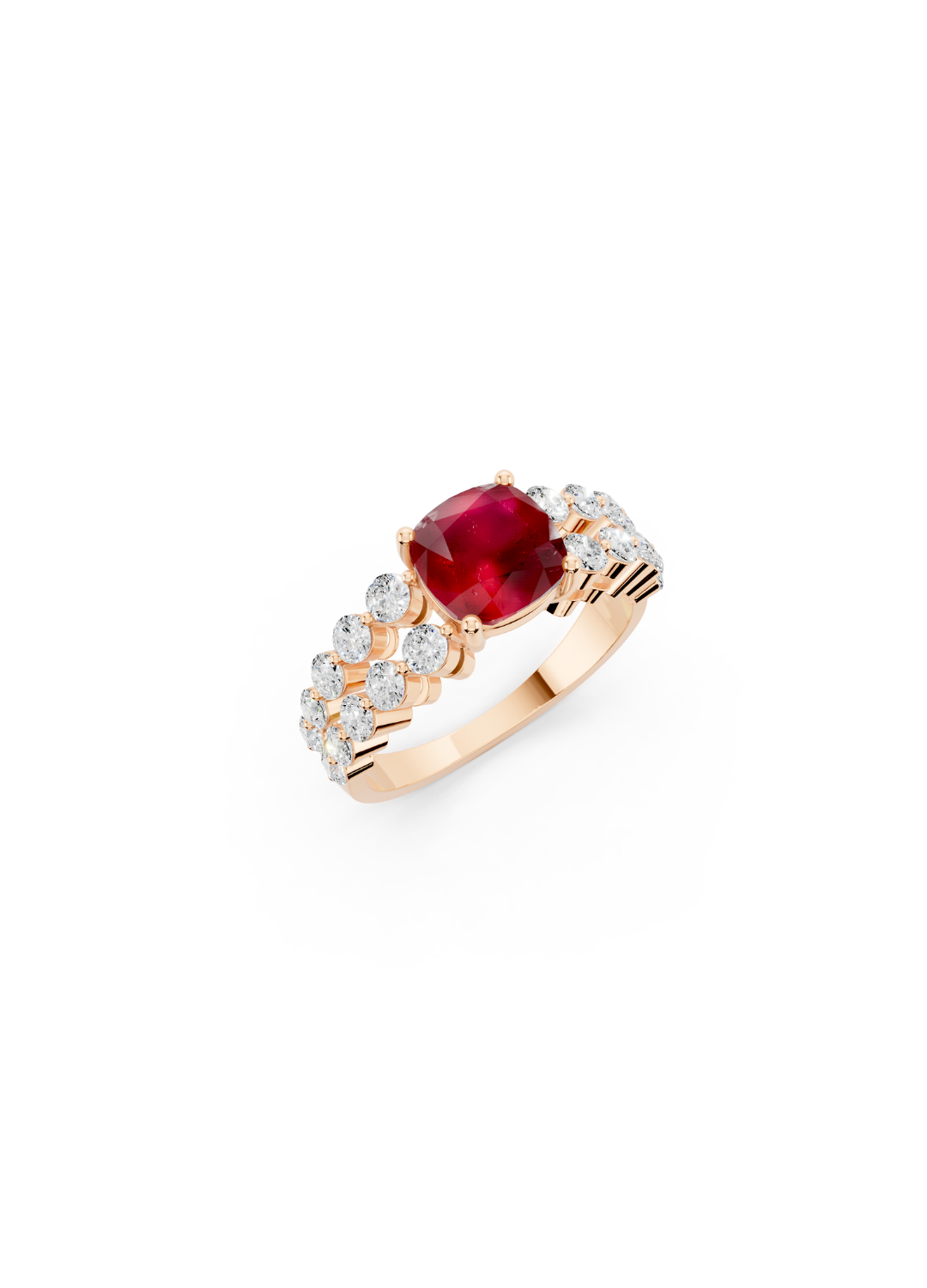 Cushion-Cut Ruby Double-Row Ring