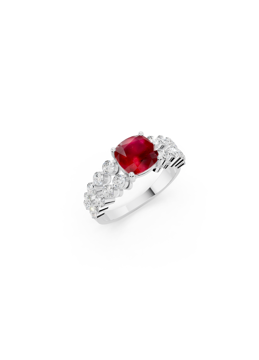 Cushion-Cut Ruby Double-Row Ring