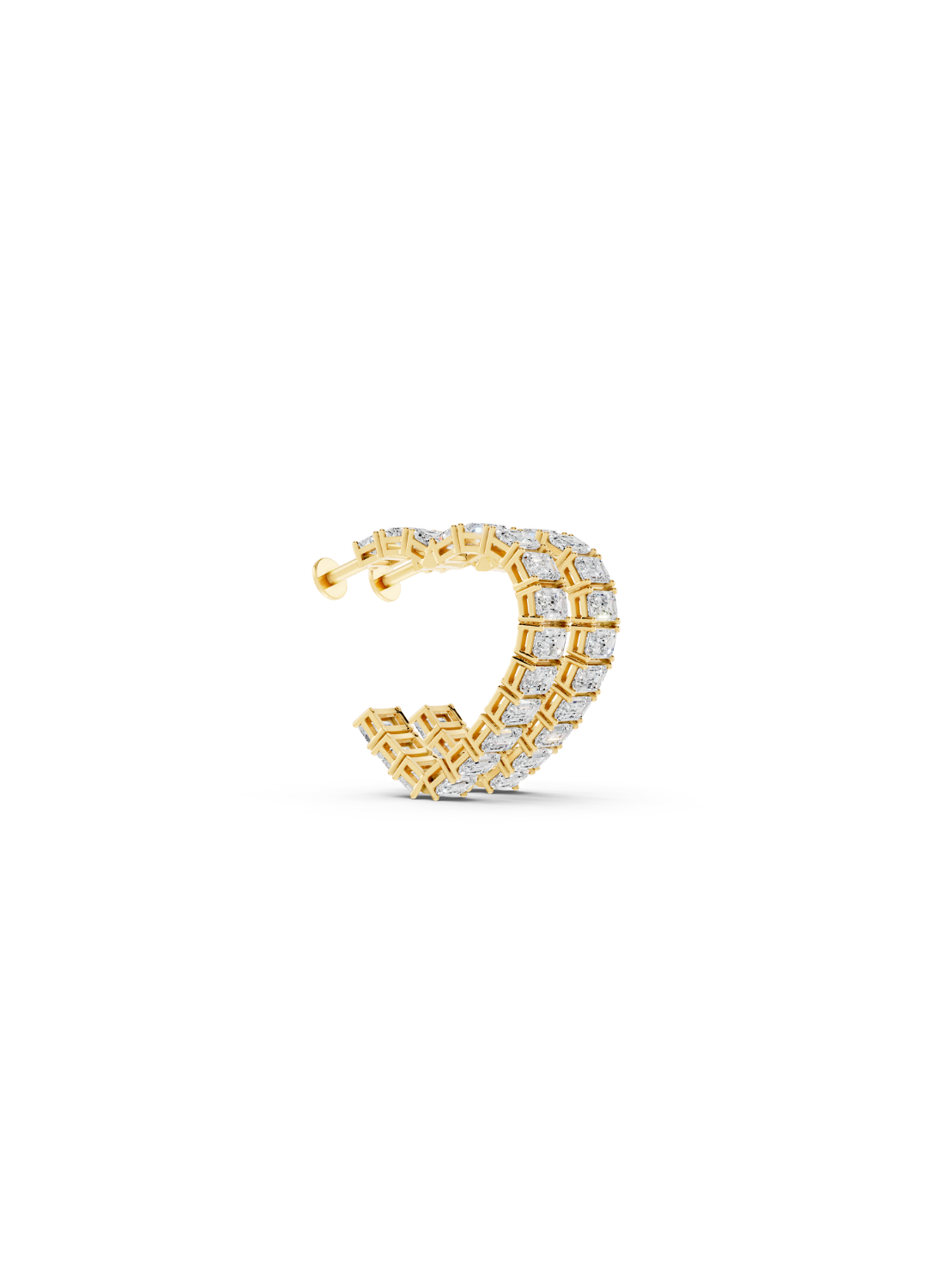 Baguette Diamond Double Heart-Shaped Hoop Earrings