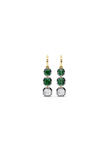 Tri-Stone Emerald & Diamond Drop Earrings