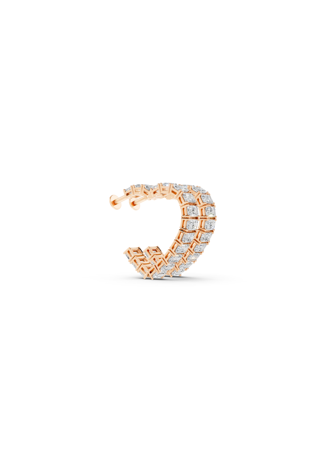 Baguette Diamond Double Heart-Shaped Hoop Earrings