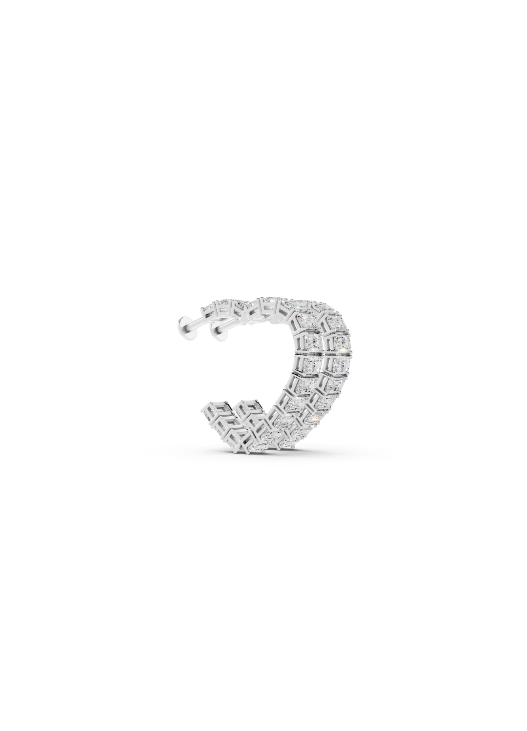 Baguette Diamond Double Heart-Shaped Hoop Earrings