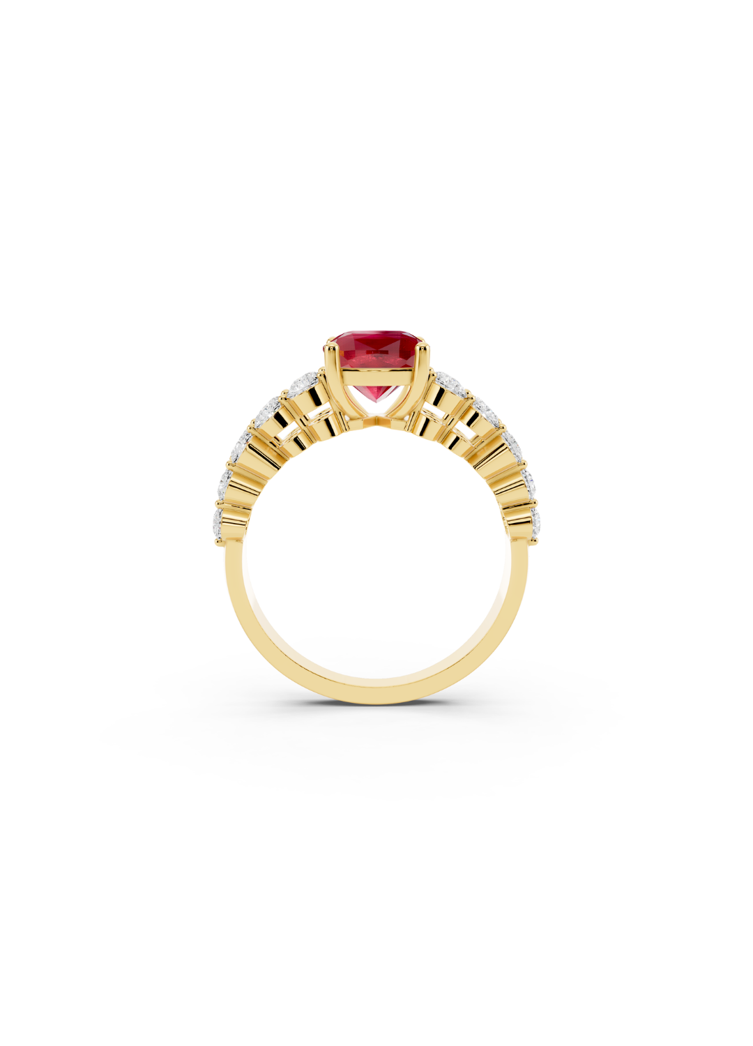 Cushion-Cut Ruby Double-Row Ring
