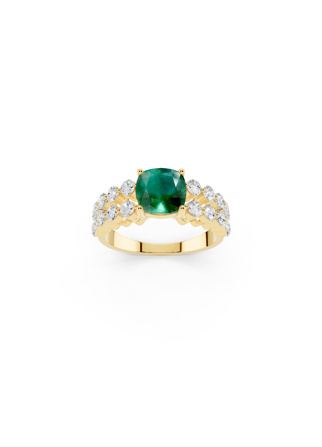 Cushion-Cut Emerald Double-Row Ring