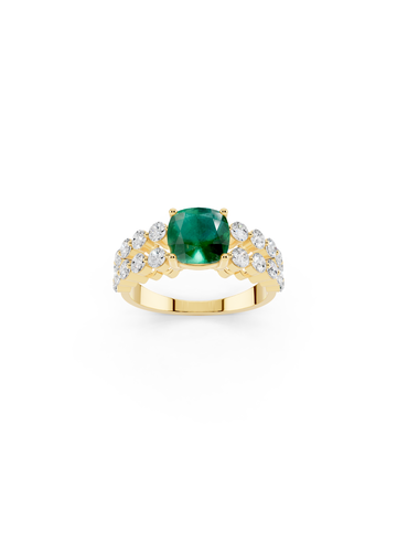 Cushion-Cut Emerald Double-Row Ring