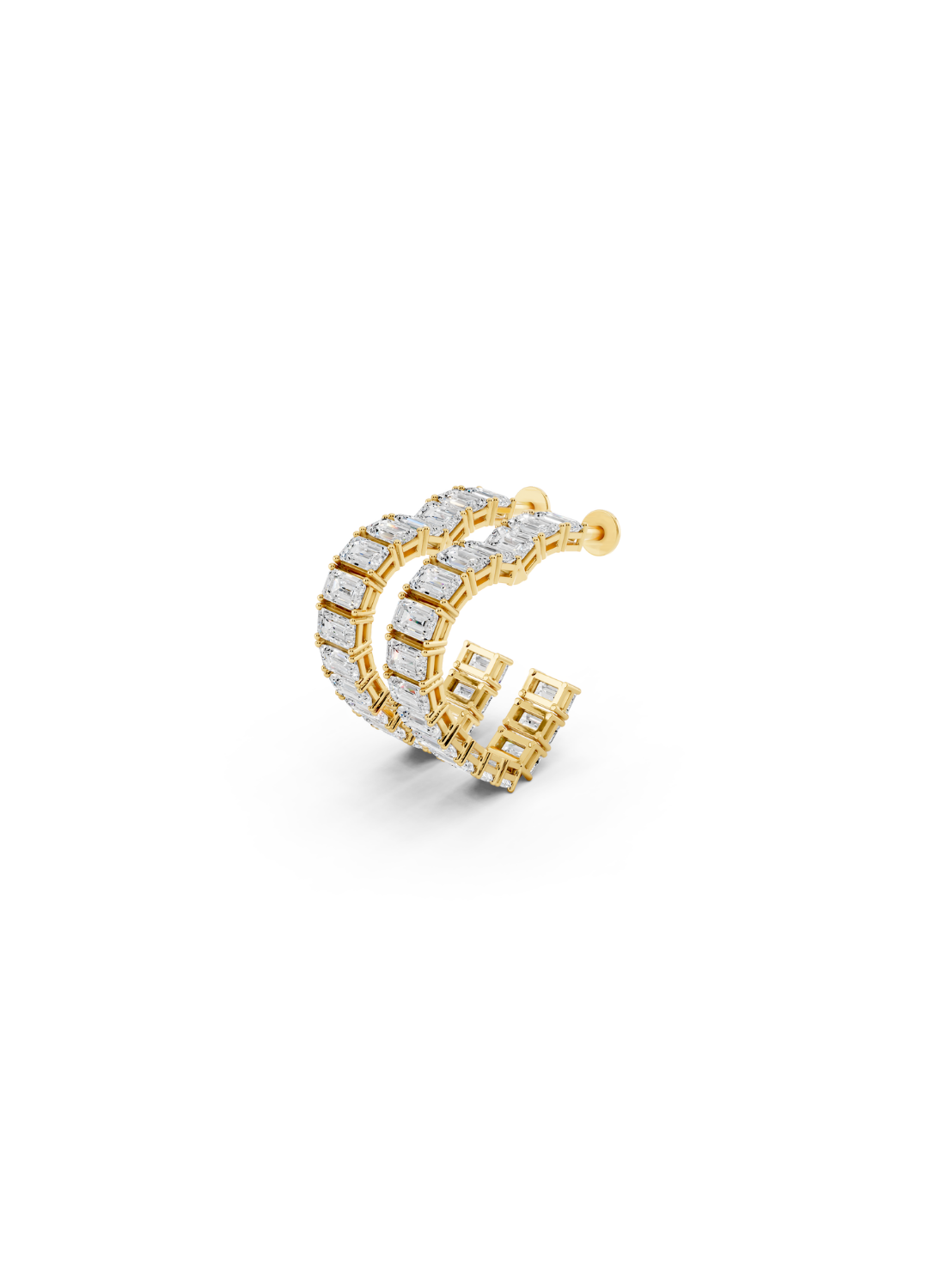 Baguette Diamond Double Heart-Shaped Hoop Earrings