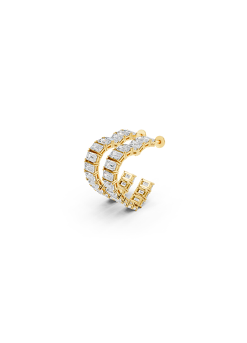 Baguette Diamond Double Heart-Shaped Hoop Earrings