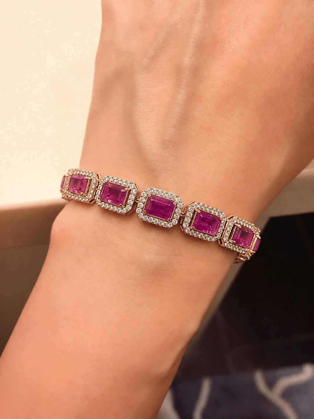 Pink Sapphire & Diamond Halo Bracelet