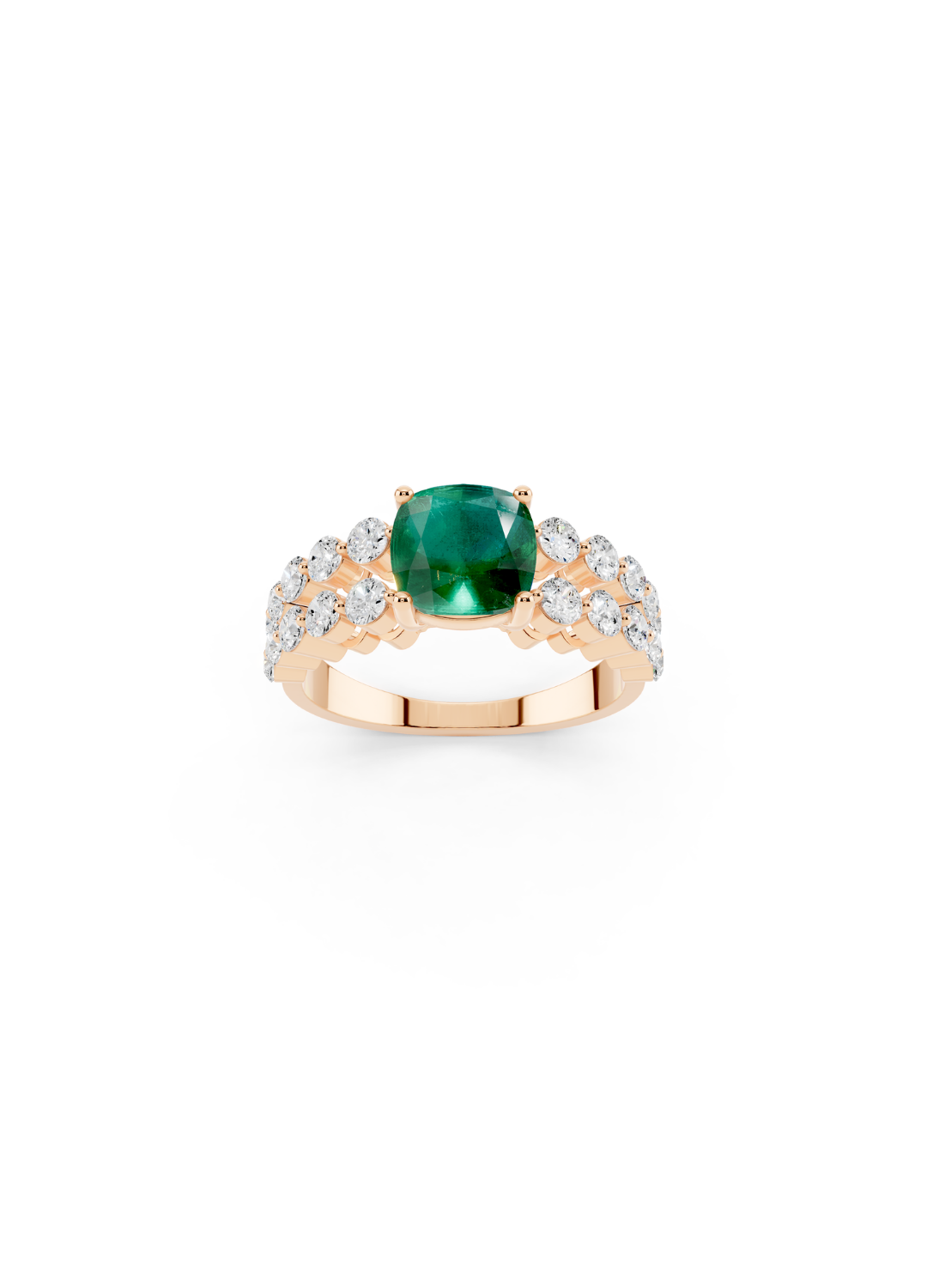 Cushion-Cut Emerald Double-Row Ring