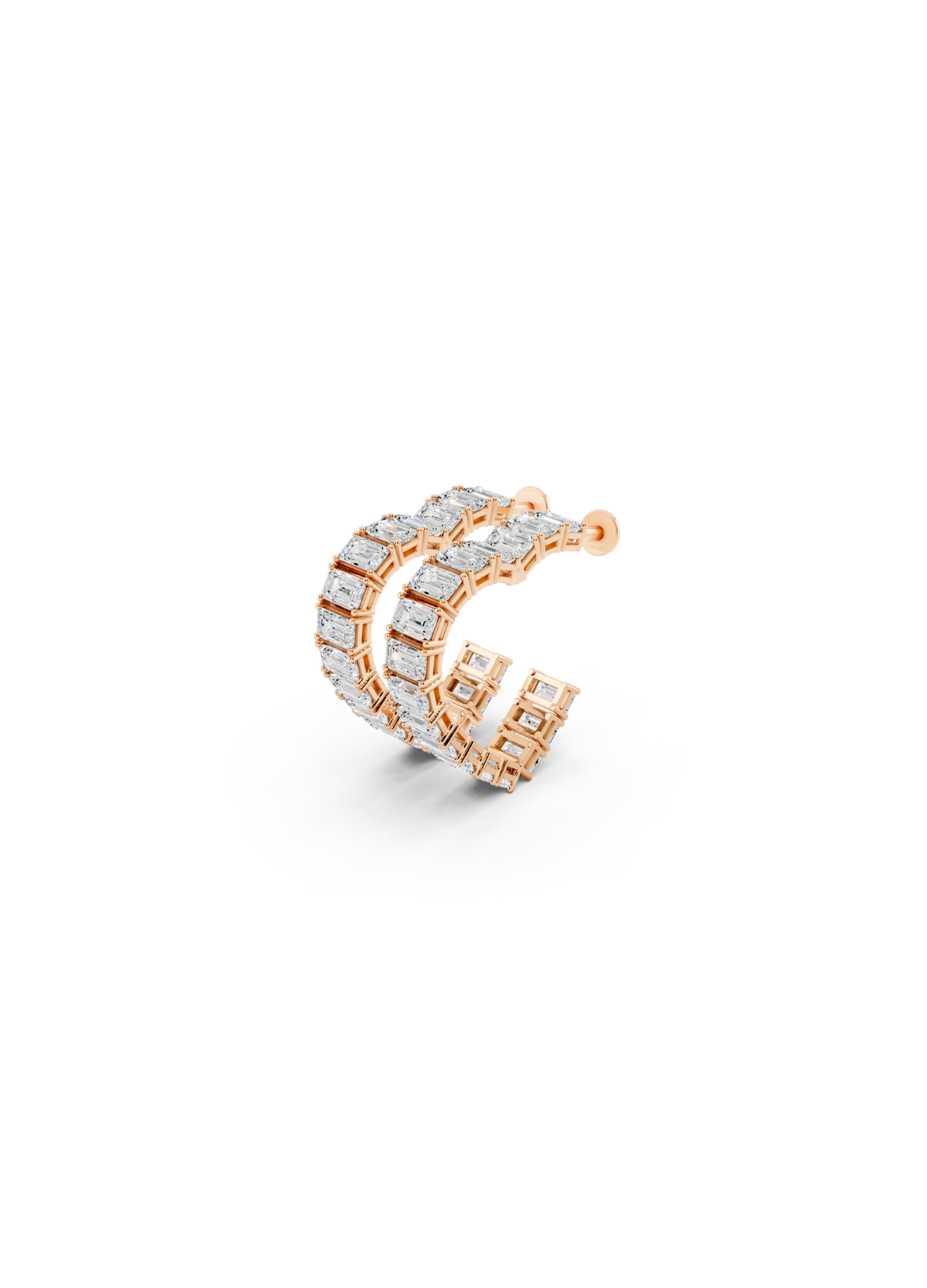 Baguette Diamond Double Heart-Shaped Hoop Earrings