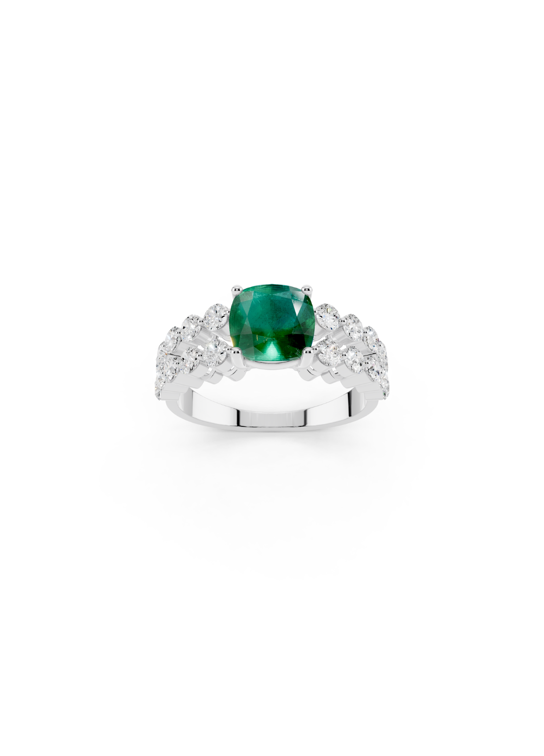 Cushion-Cut Emerald Double-Row Ring