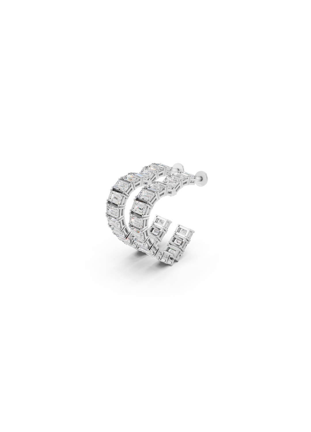 Baguette Diamond Double Heart-Shaped Hoop Earrings
