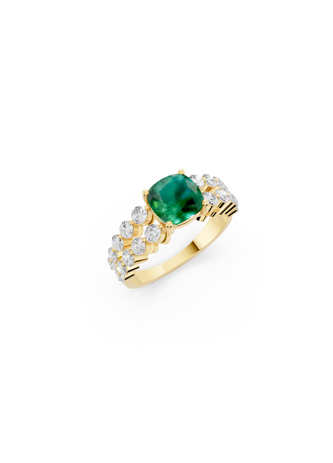 Cushion-Cut Emerald Double-Row Ring