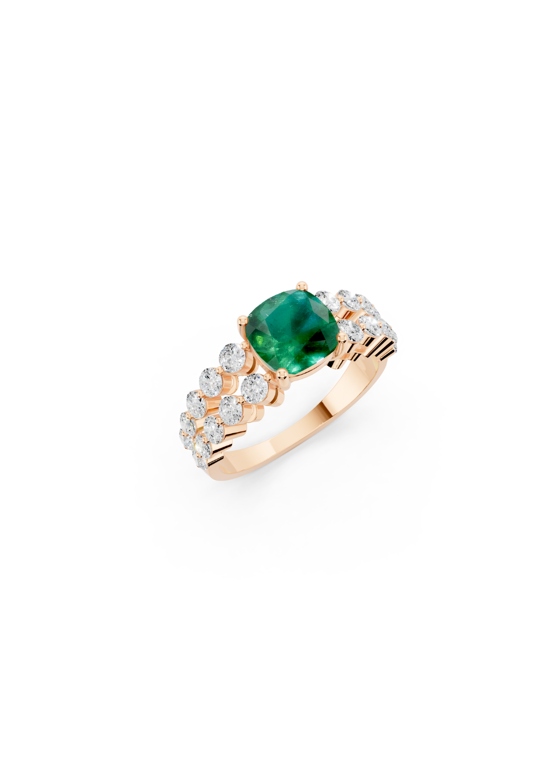 Cushion-Cut Emerald Double-Row Ring