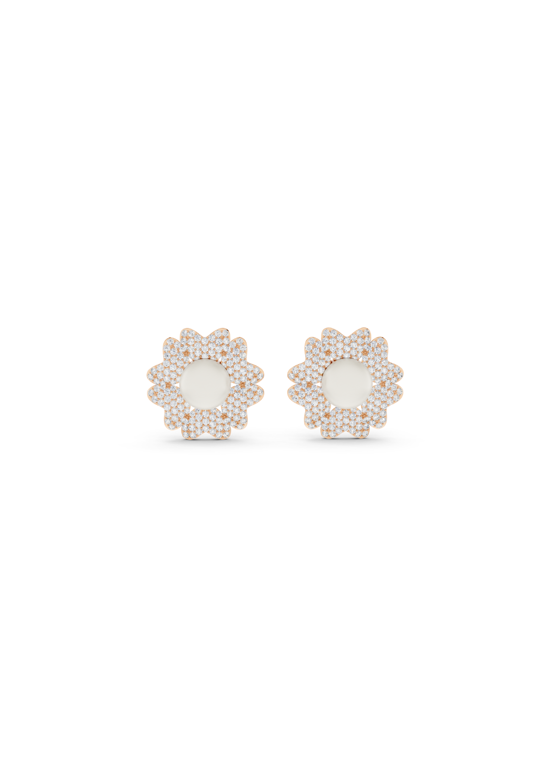 Diamond Pearl Floral Stud Earrings