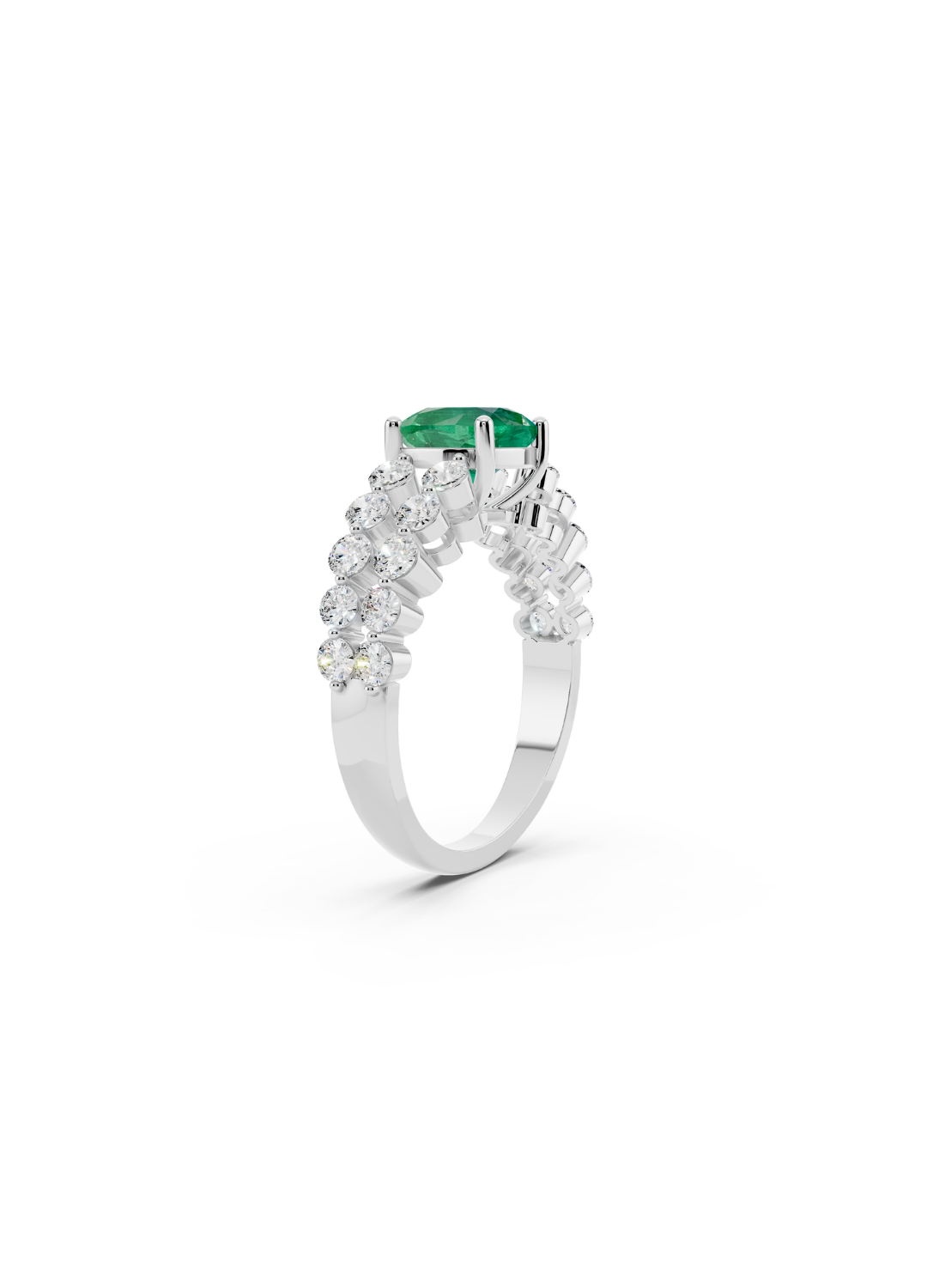 Cushion-Cut Emerald Double-Row Ring
