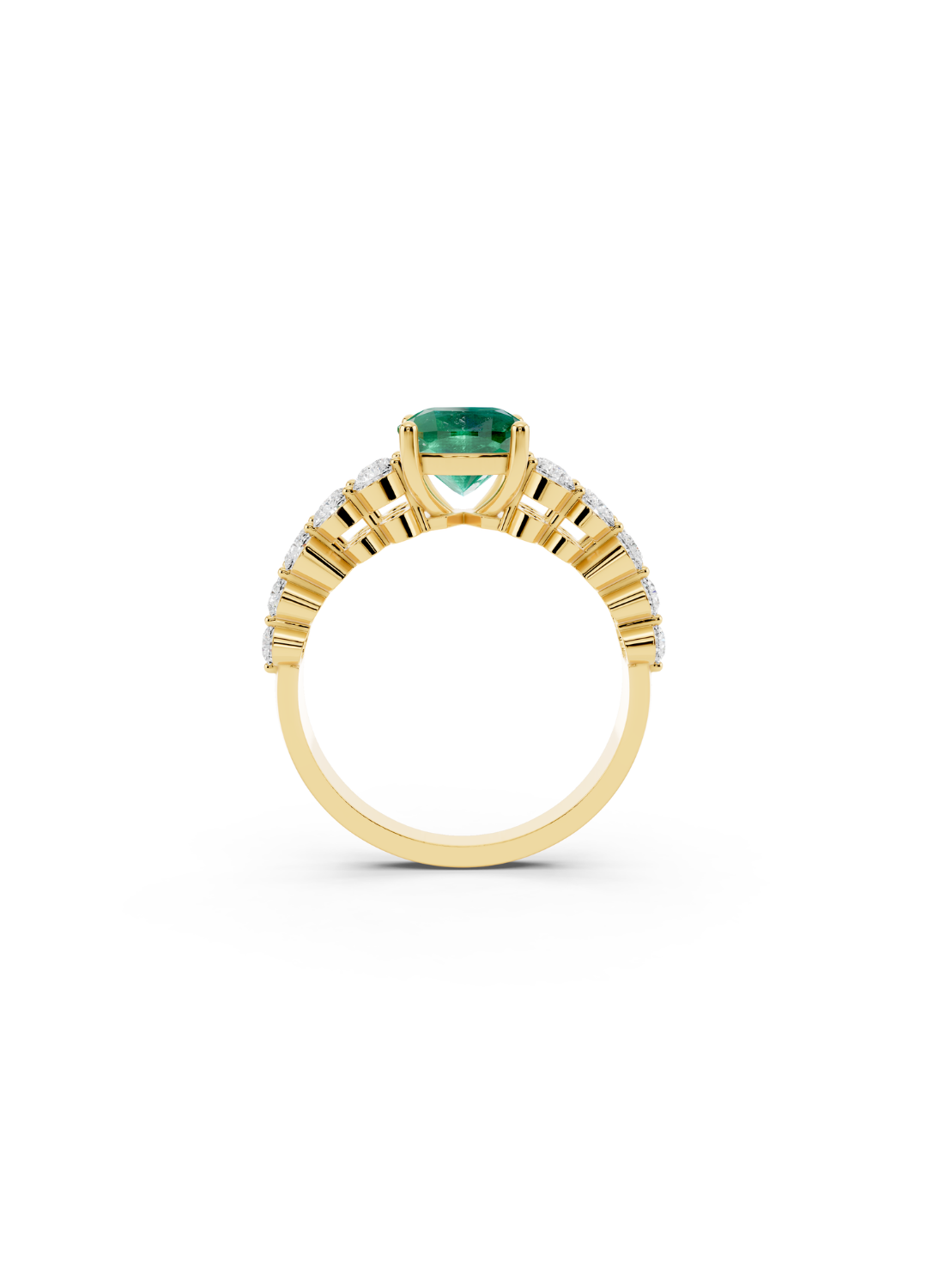 Cushion-Cut Emerald Double-Row Ring