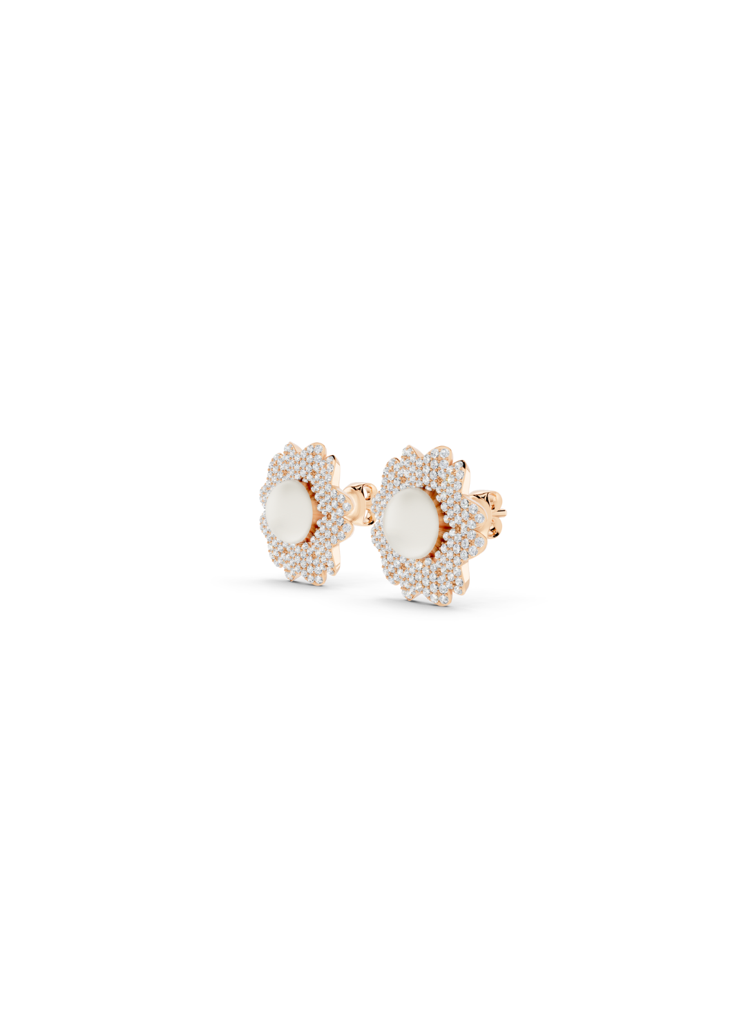 Diamond Pearl Floral Stud Earrings