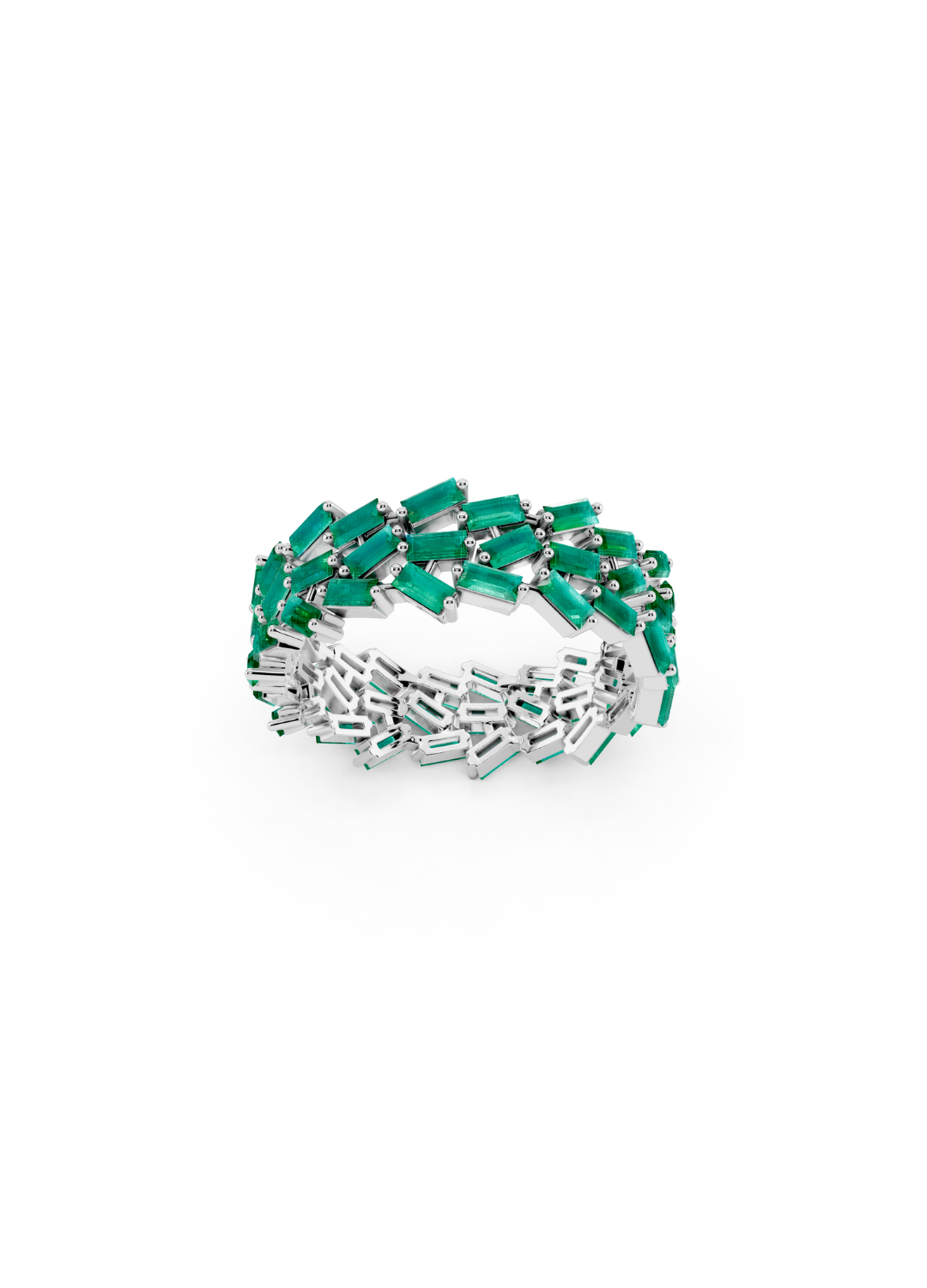 Multi-Row Emerald Cluster Ring