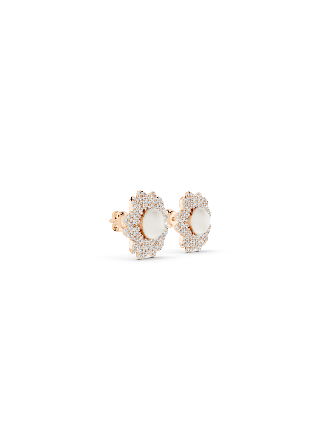 Diamond Pearl Floral Stud Earrings