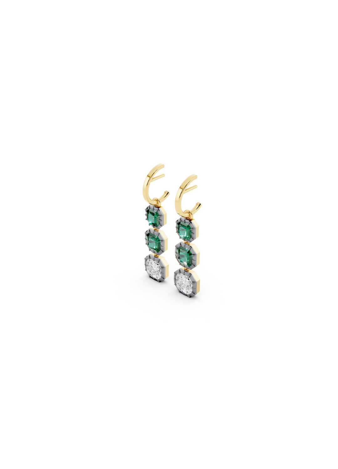 Tri-Stone Emerald & Diamond Drop Earrings