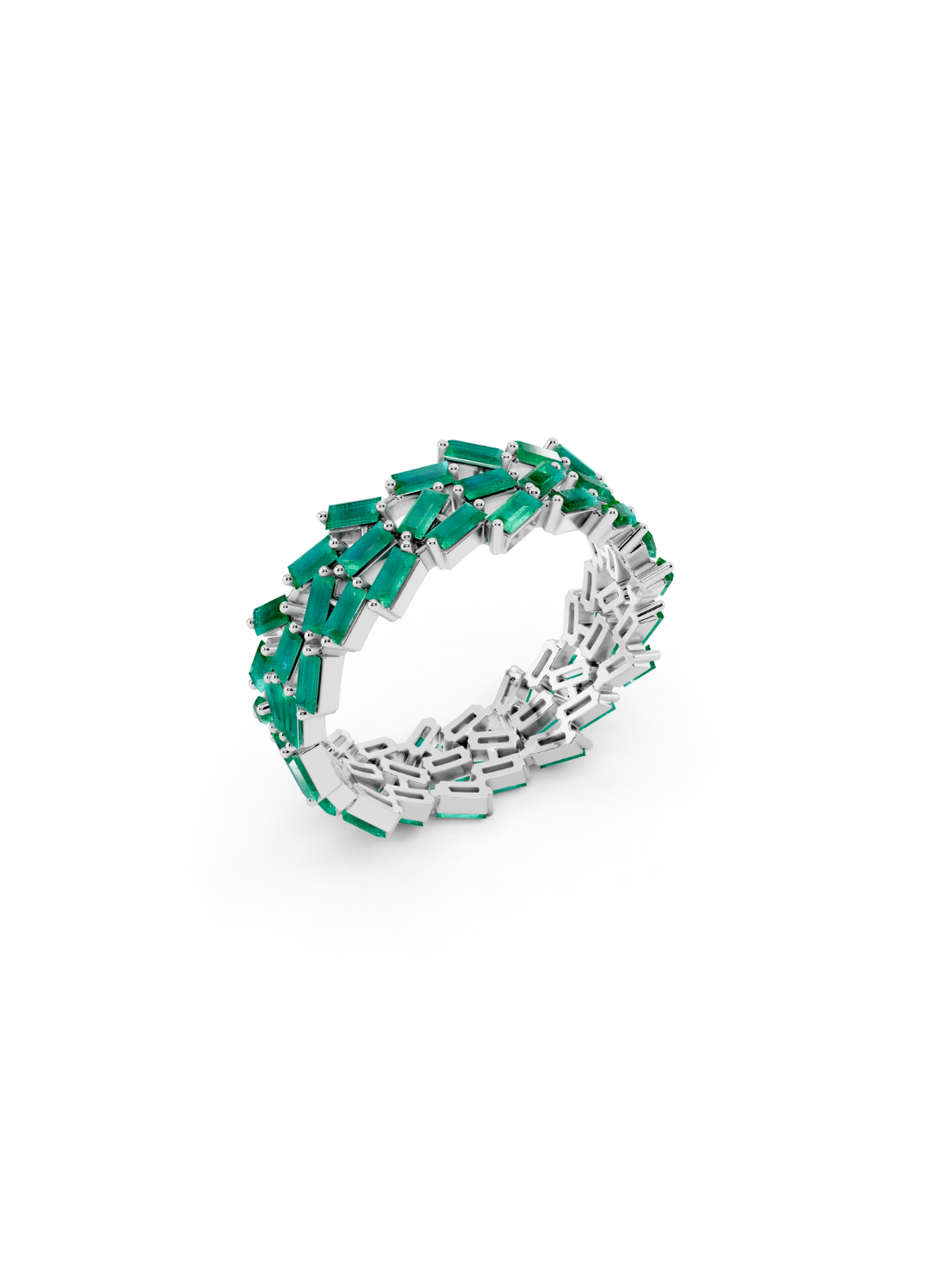 Multi-Row Emerald Cluster Ring