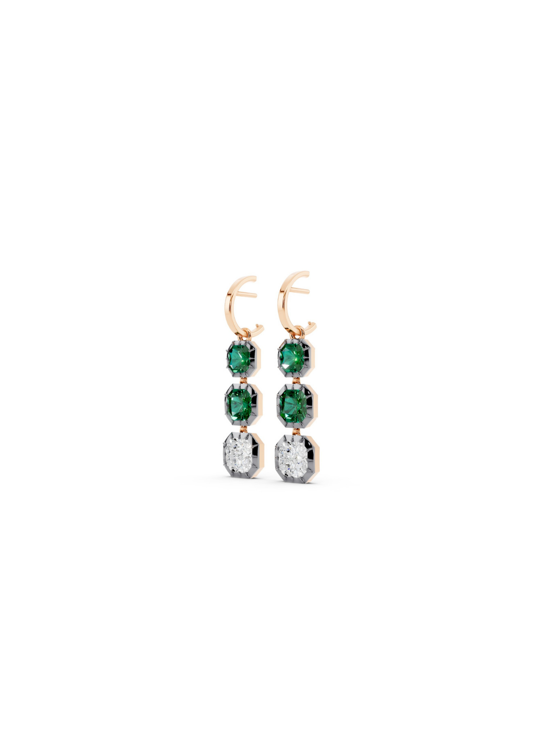 Tri-Stone Emerald & Diamond Drop Earrings