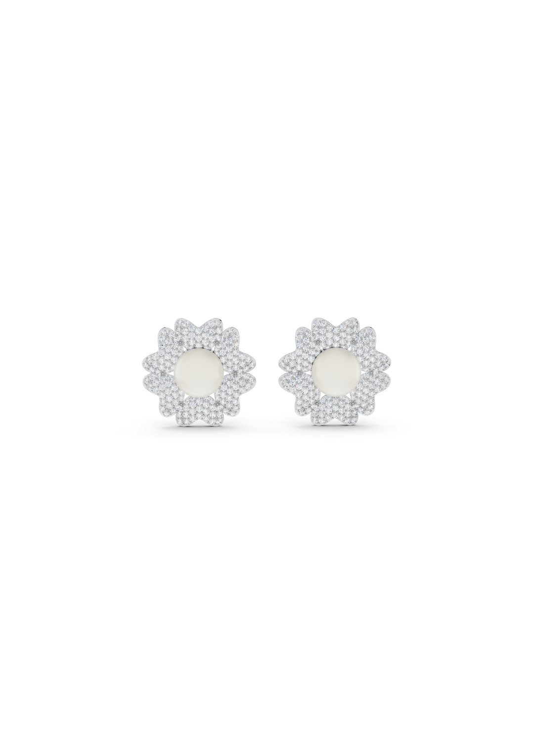 Diamond Pearl Floral Stud Earrings