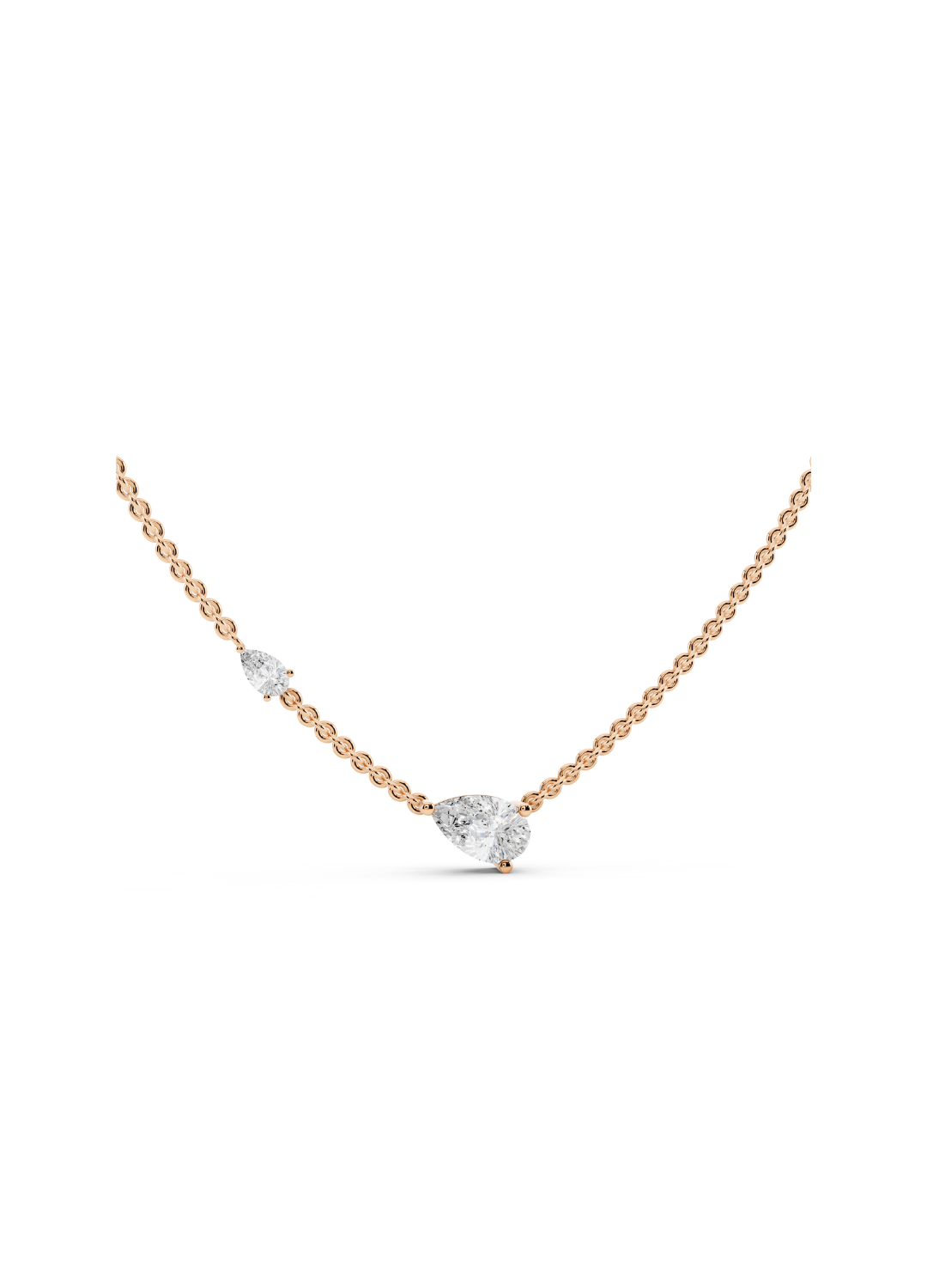Pear & Round Diamond Station Necklace