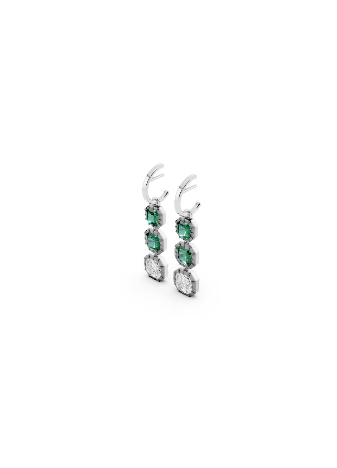 Tri-Stone Emerald & Diamond Drop Earrings