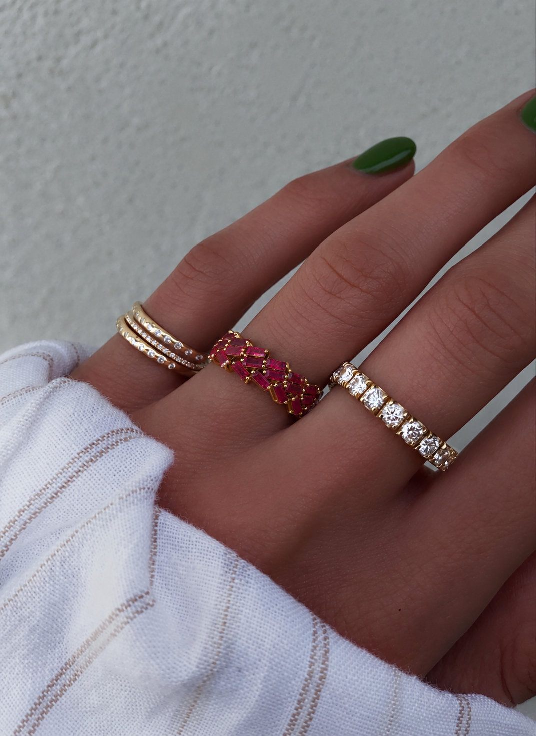 Multi-Row Ruby Cluster Ring