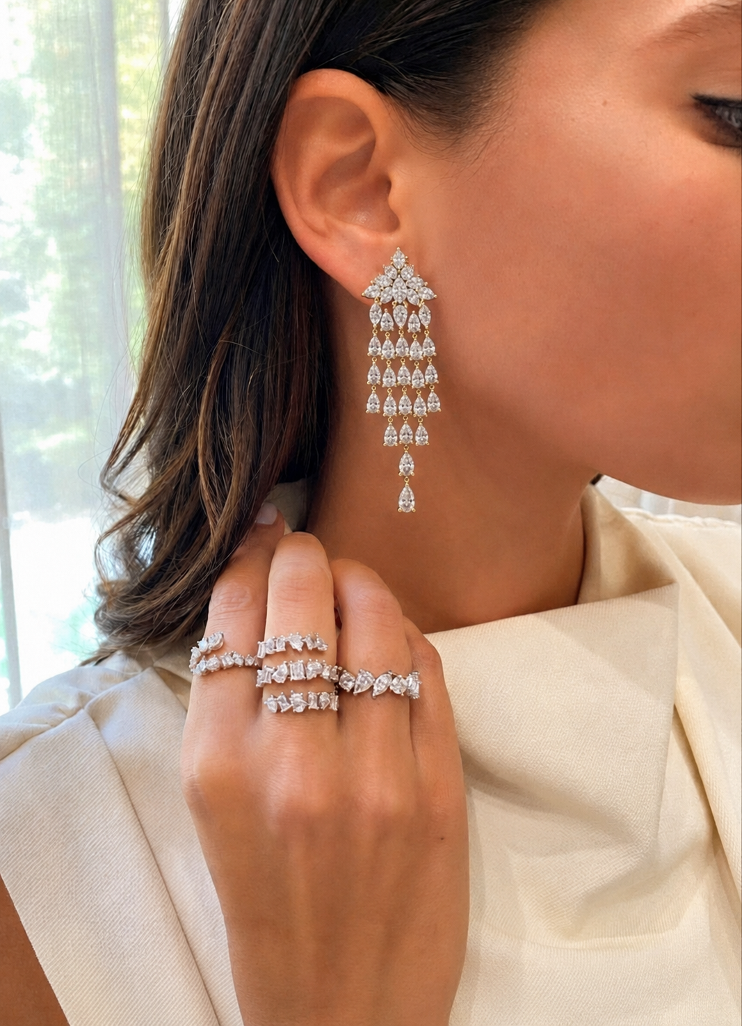 Pear Diamond Cascade Earrings