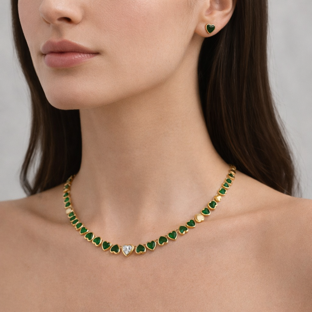 Emerald Heart Tennis Necklace