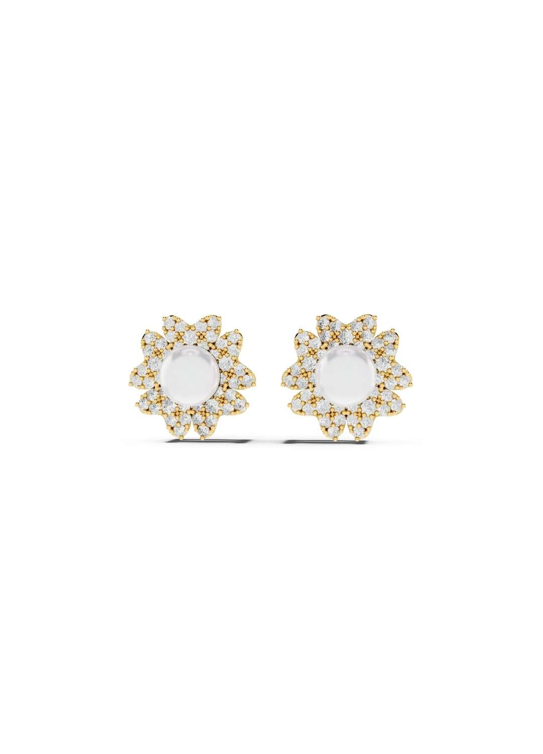 Diamond Pearl Floral Stud Earrings Image 1