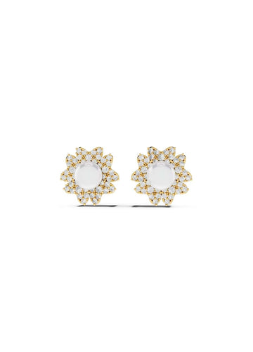 Diamond Pearl Floral Stud Earrings Image 1