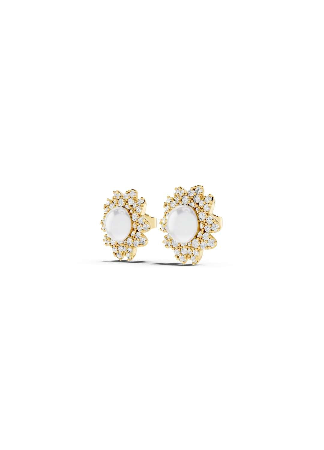 Diamond Pearl Floral Stud Earrings Image 1