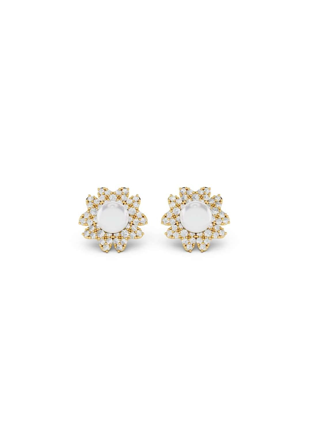 Diamond Pearl Floral Stud Earrings Image 4