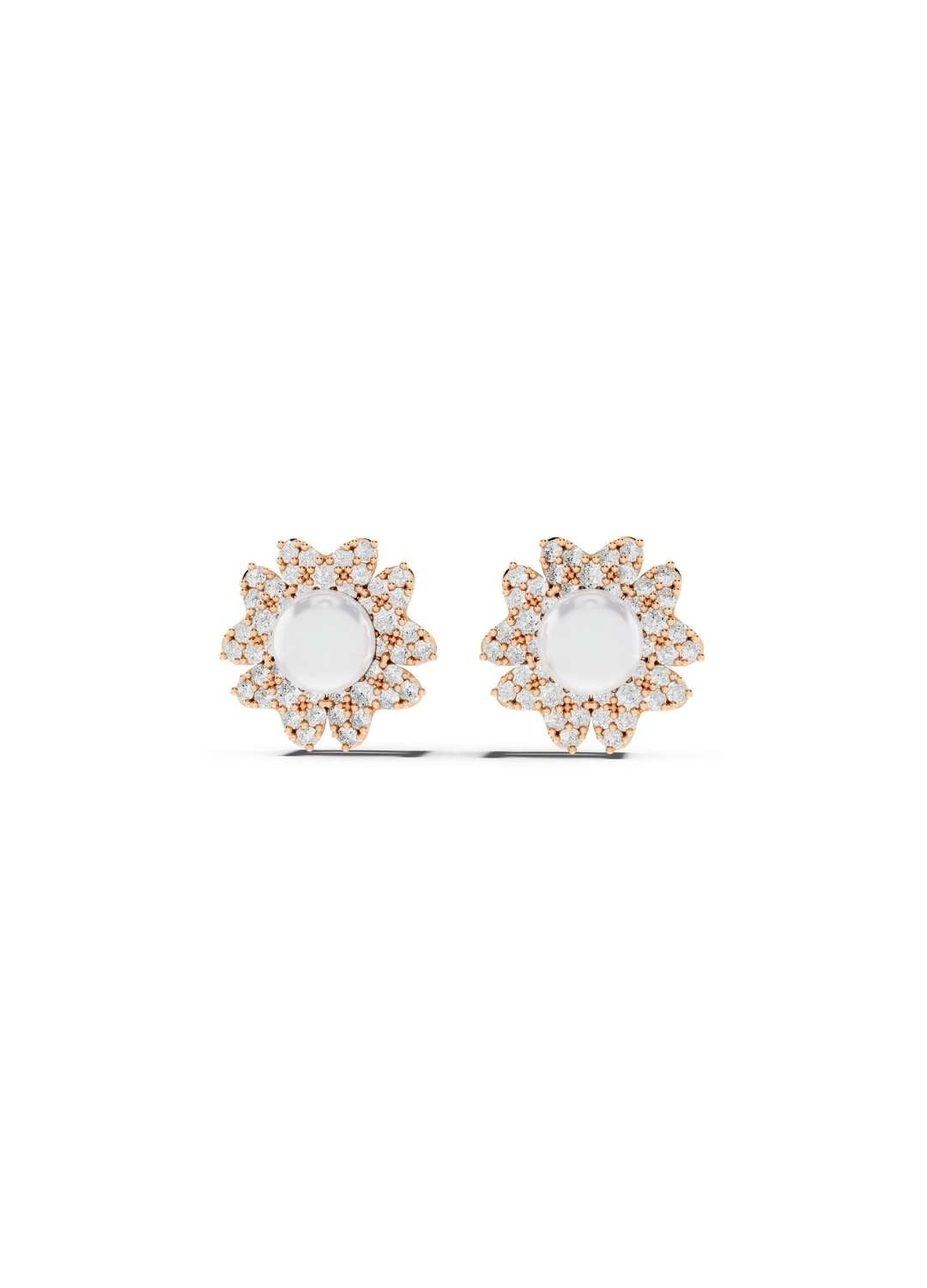 Diamond Pearl Floral Stud Earrings Image 6