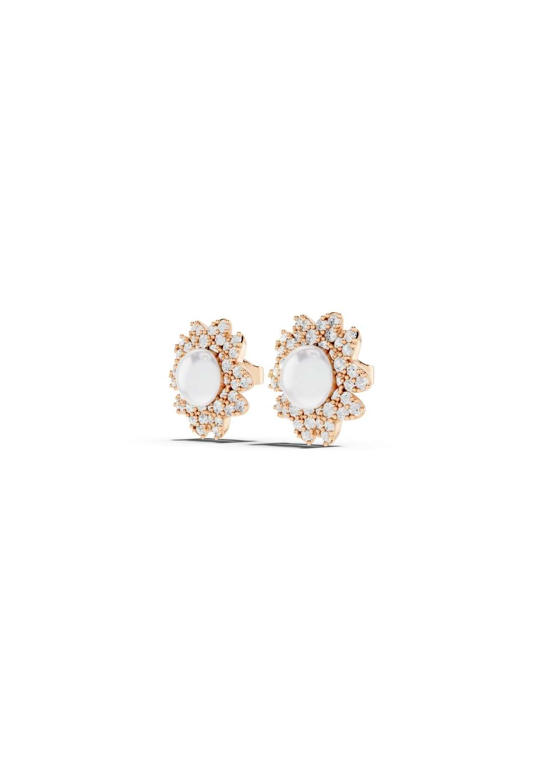 Diamond Pearl Floral Stud Earrings Image 7