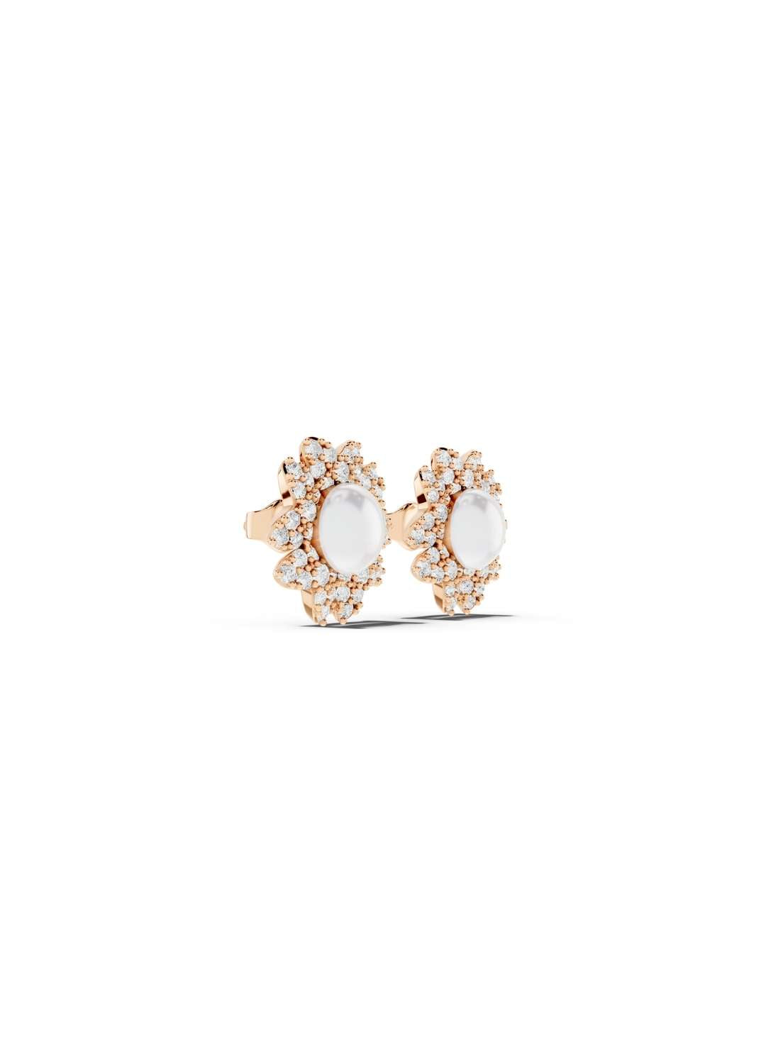 Diamond Pearl Floral Stud Earrings Image 8