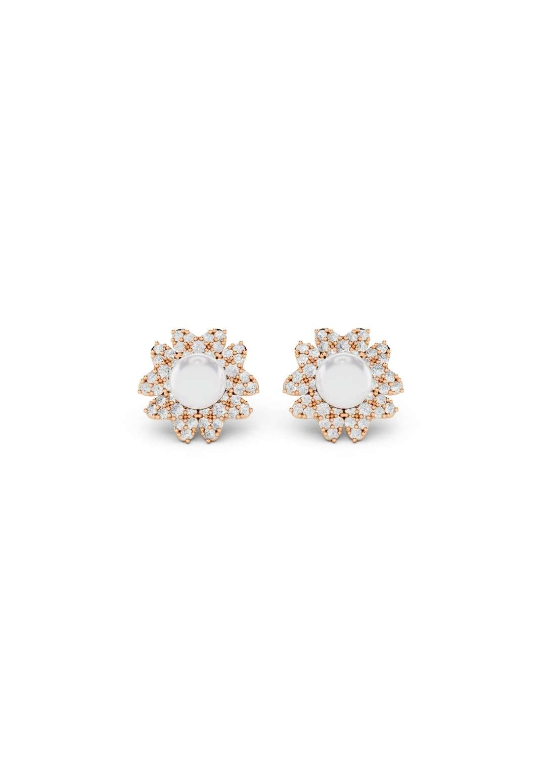Diamond Pearl Floral Stud Earrings Image 9