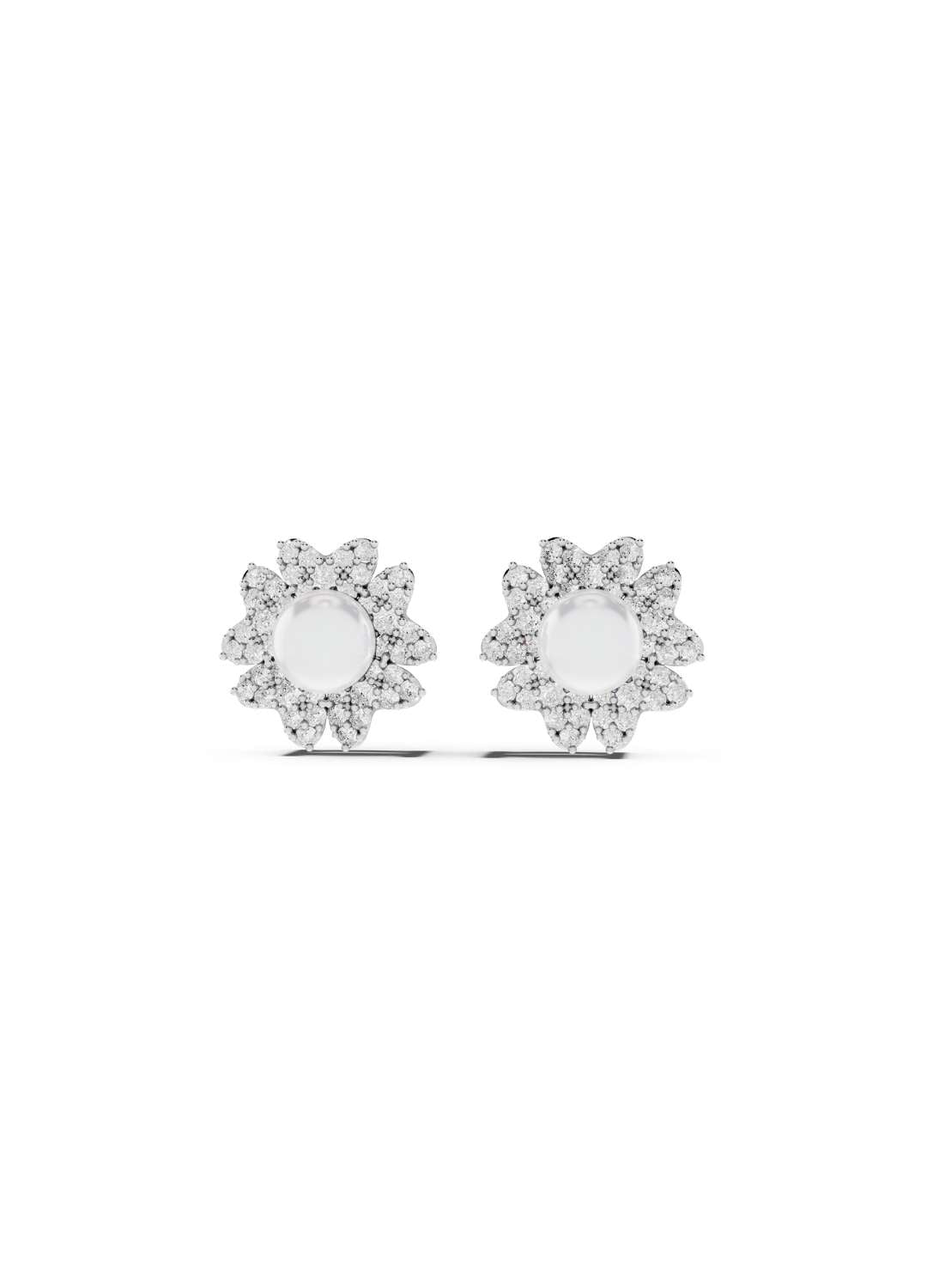 Diamond Pearl Floral Stud Earrings Image 11