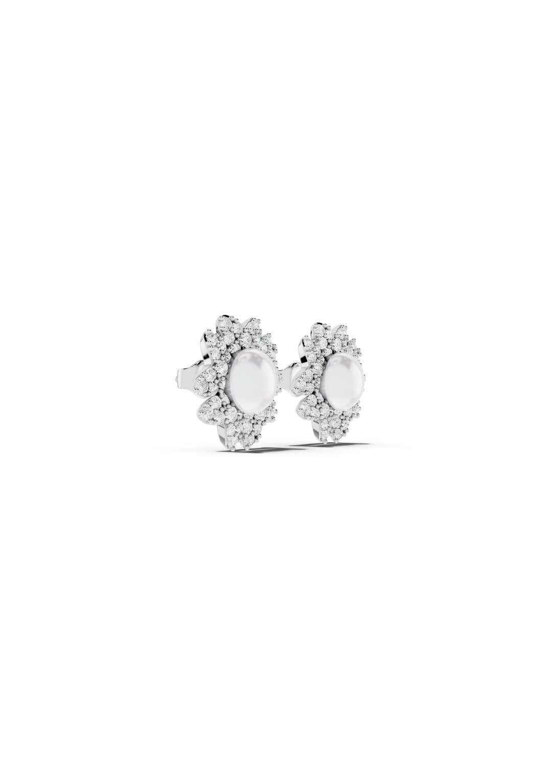 Diamond Pearl Floral Stud Earrings Image 13