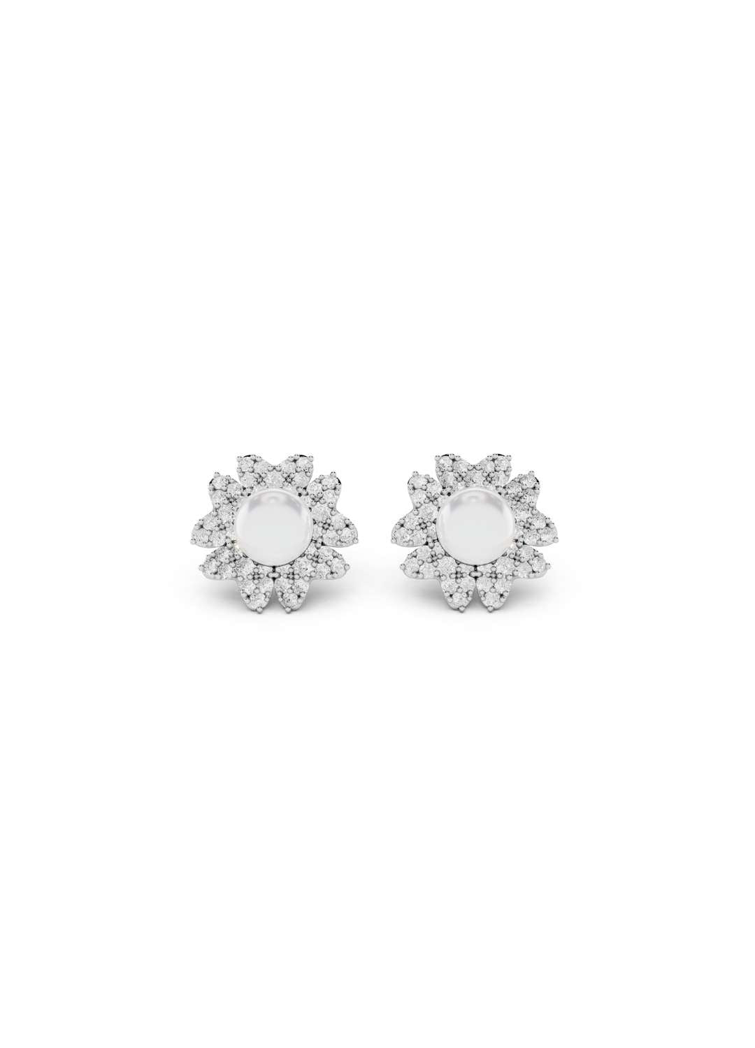 Diamond Pearl Floral Stud Earrings Image 14