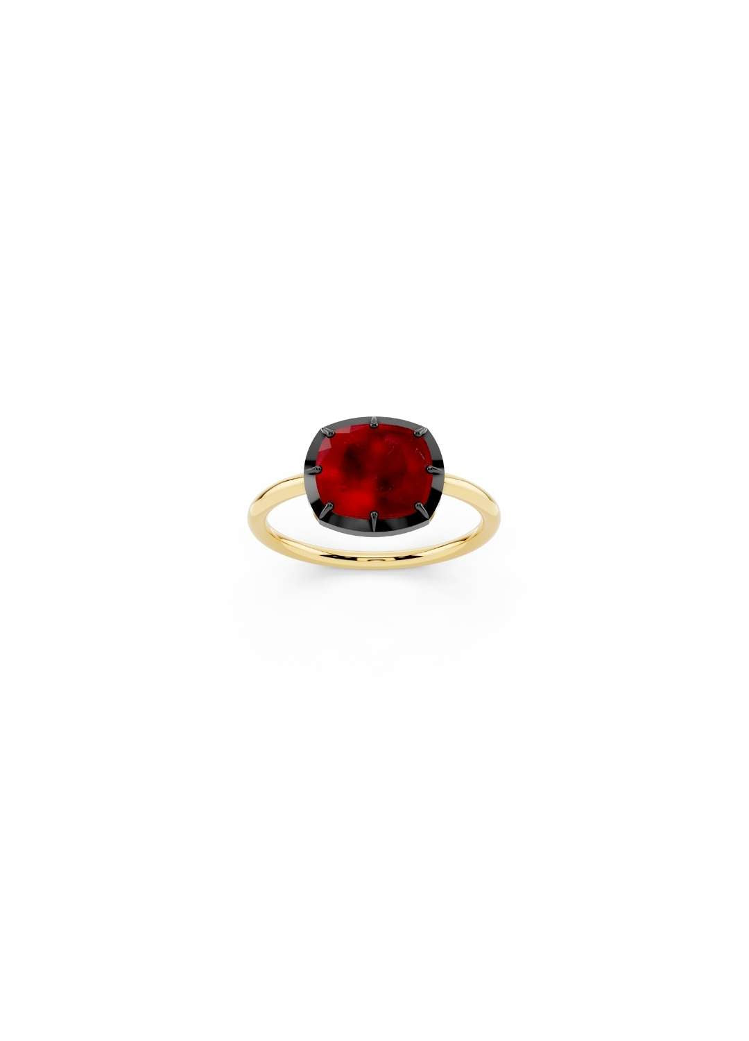 East-West Cushion Cut Ruby Ring Image 1