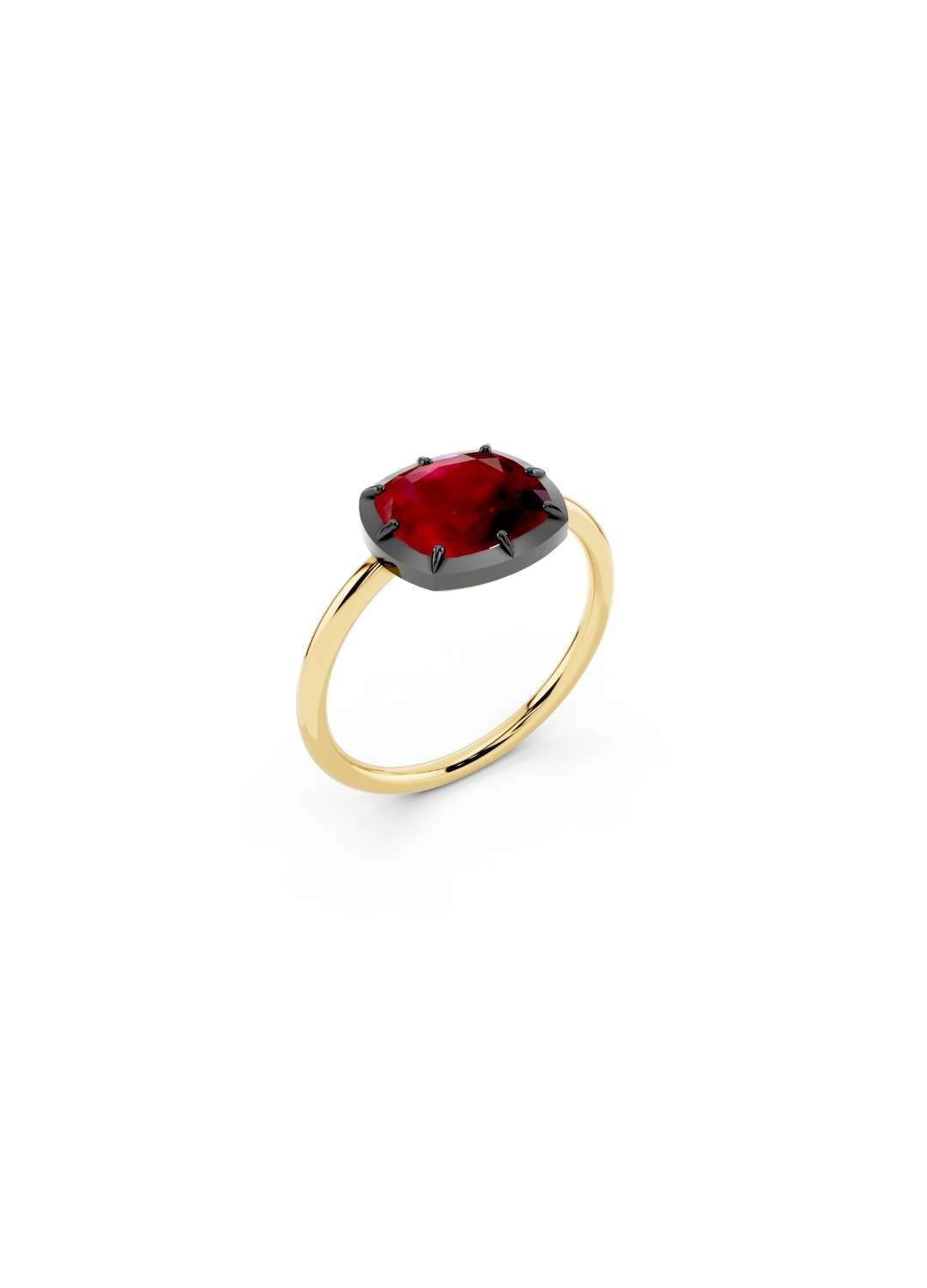 East-West Cushion Cut Ruby Ring Image 3