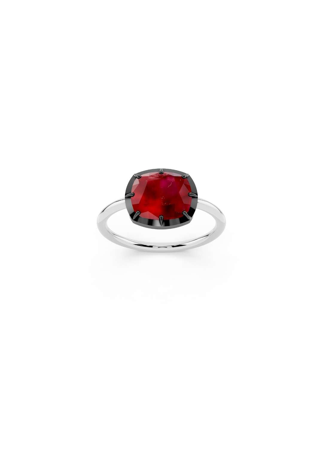 East-West Cushion Cut Ruby Ring Image 6