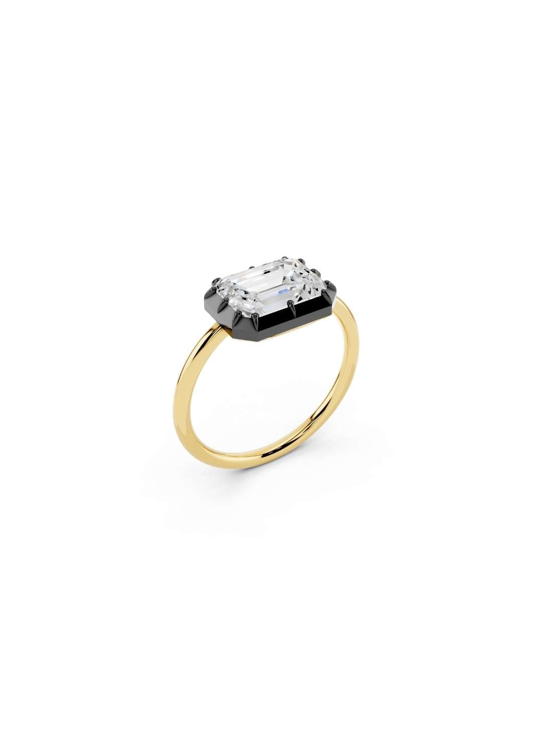 East-West Emerald Cut Diamond Ring Image 3
