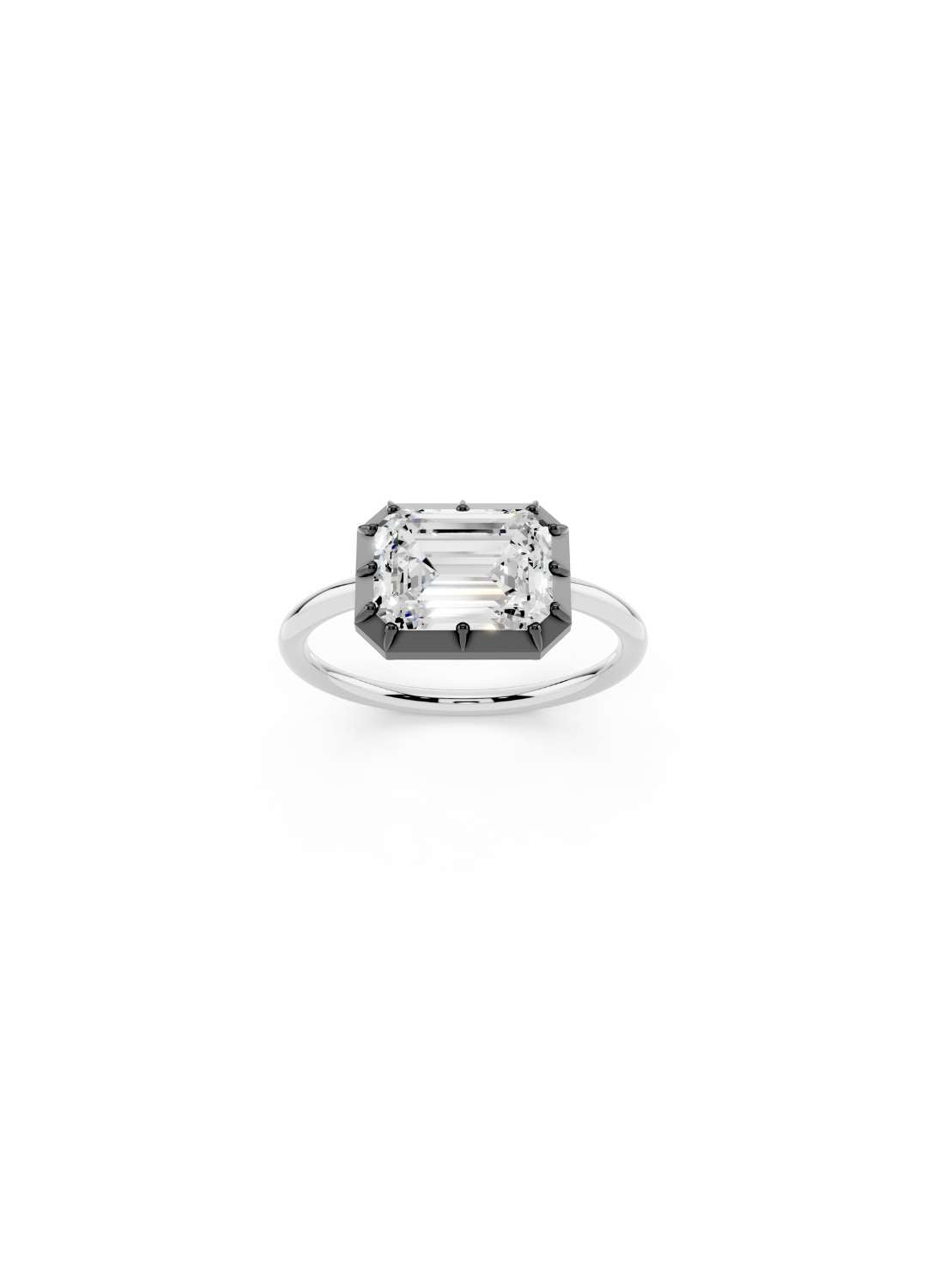 East-West Emerald Cut Diamond Ring Image 7